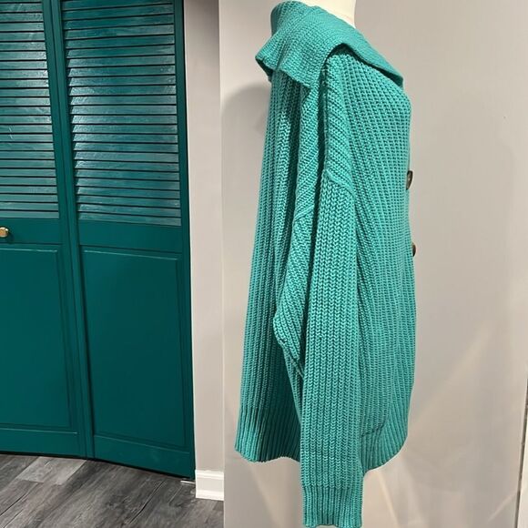 Free People NWT Swim Too Deep Oversized Cardi in Turqoise - oversize XS $158 - Picture 5 of 9